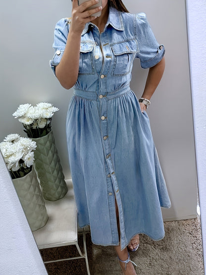 Women's Solid Shirt Dress - Button Front detail view