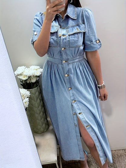 Women's Solid Shirt Dress - Button Front detail view