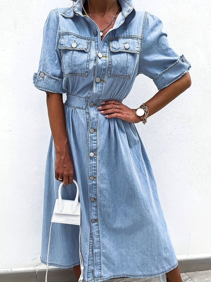 Women's Solid Shirt Dress - Button Front detail view