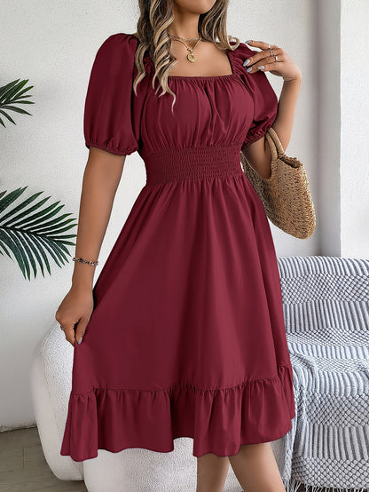Women's Solid Square Neck A-Line Dress detail view