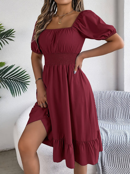 Women's Solid Square Neck A-Line Dress detail view