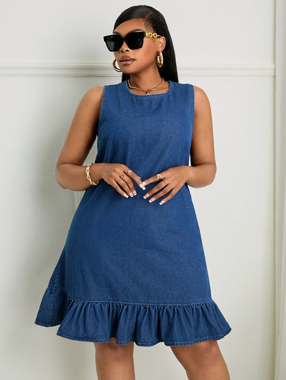 Women's Solid Square Neck Casual Dress - Ruffle detail view