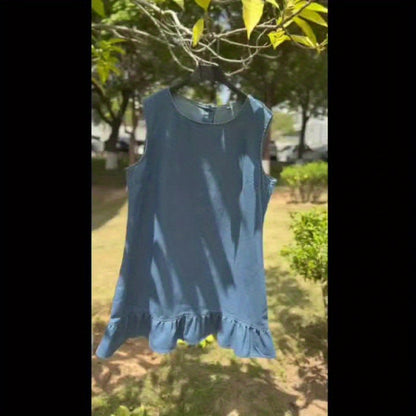 Women's Solid Square Neck Casual Dress - Ruffle detail view
