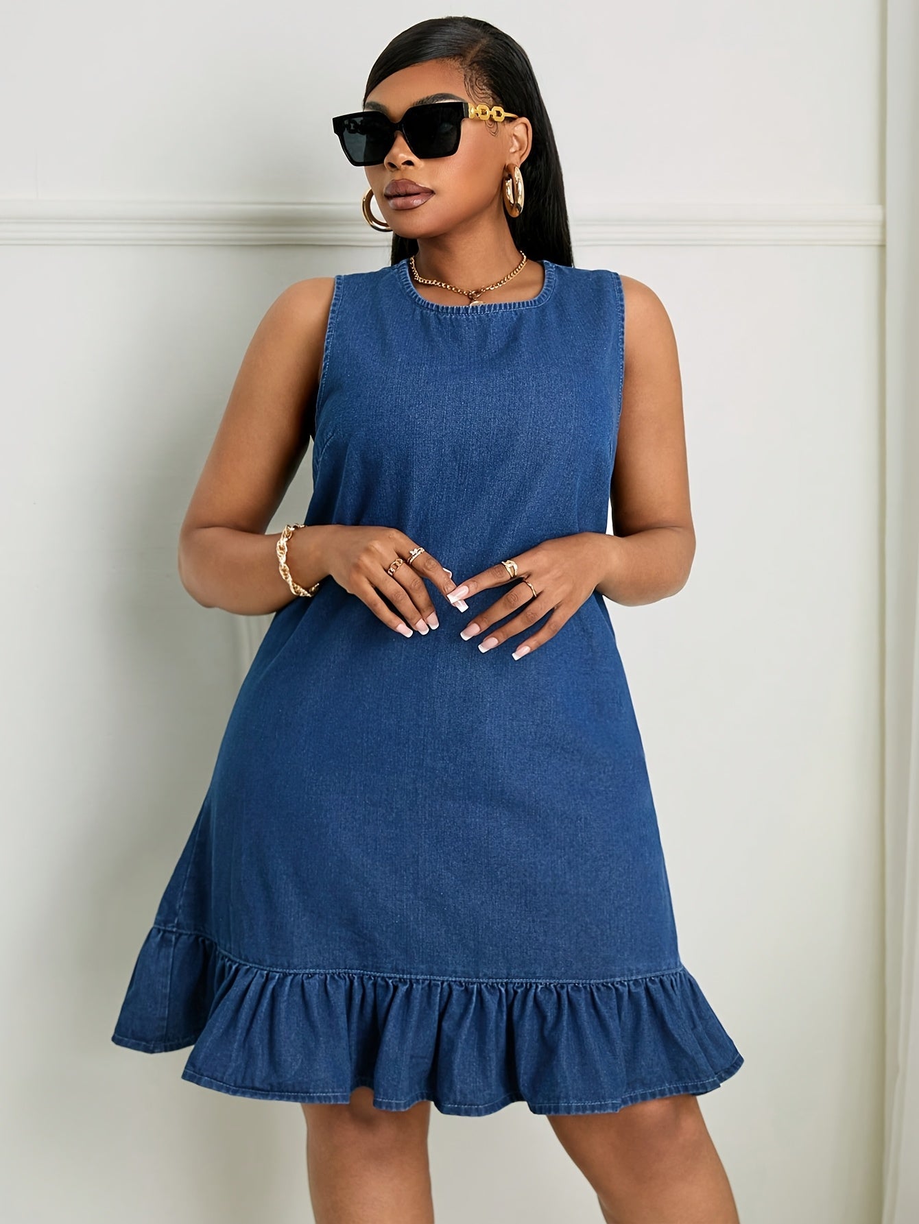 Women's Solid Square Neck Casual Dress - Ruffle detail view