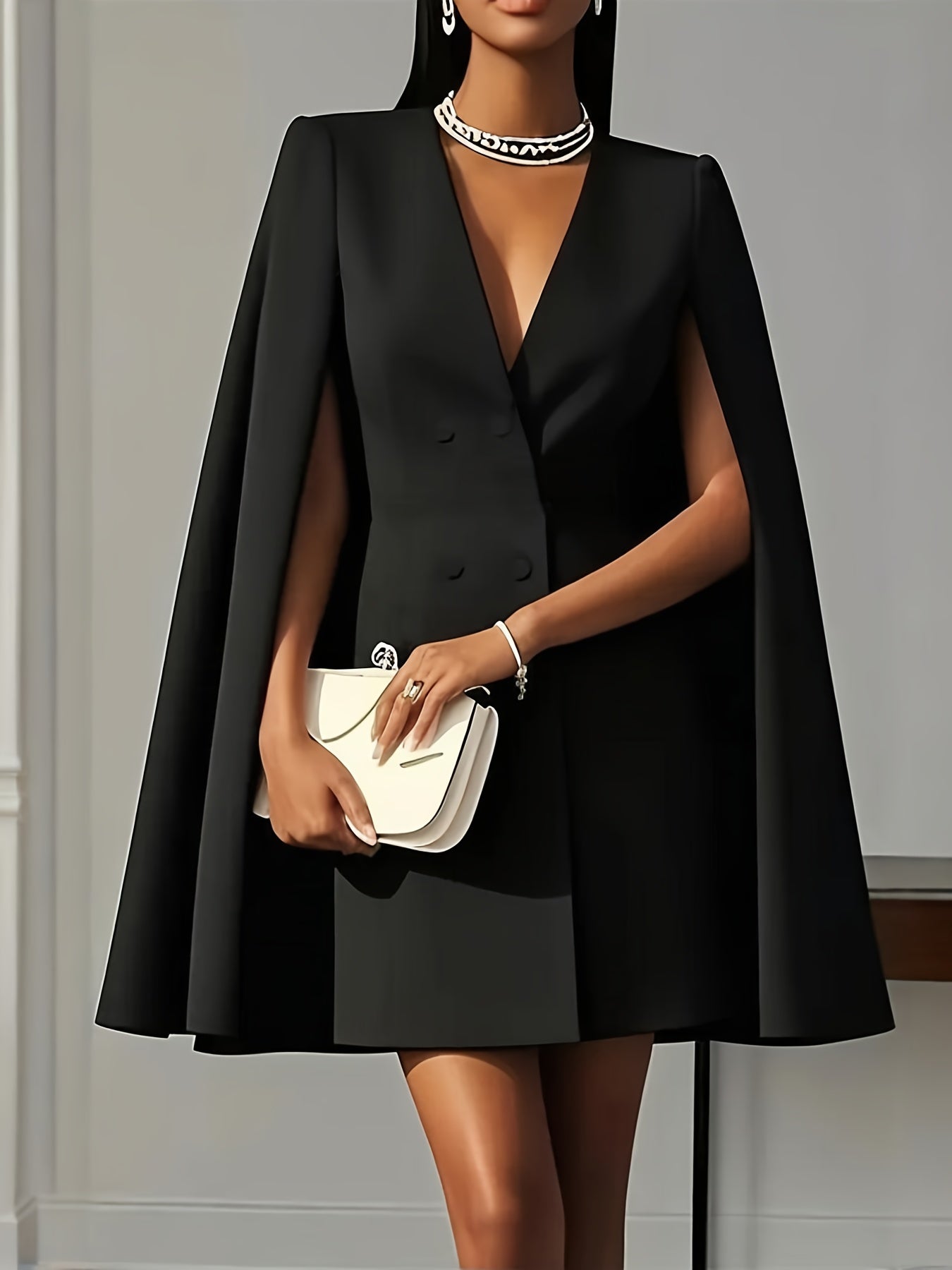 Women's Solid V-Neck Cocktail Dress – Party Style detail view