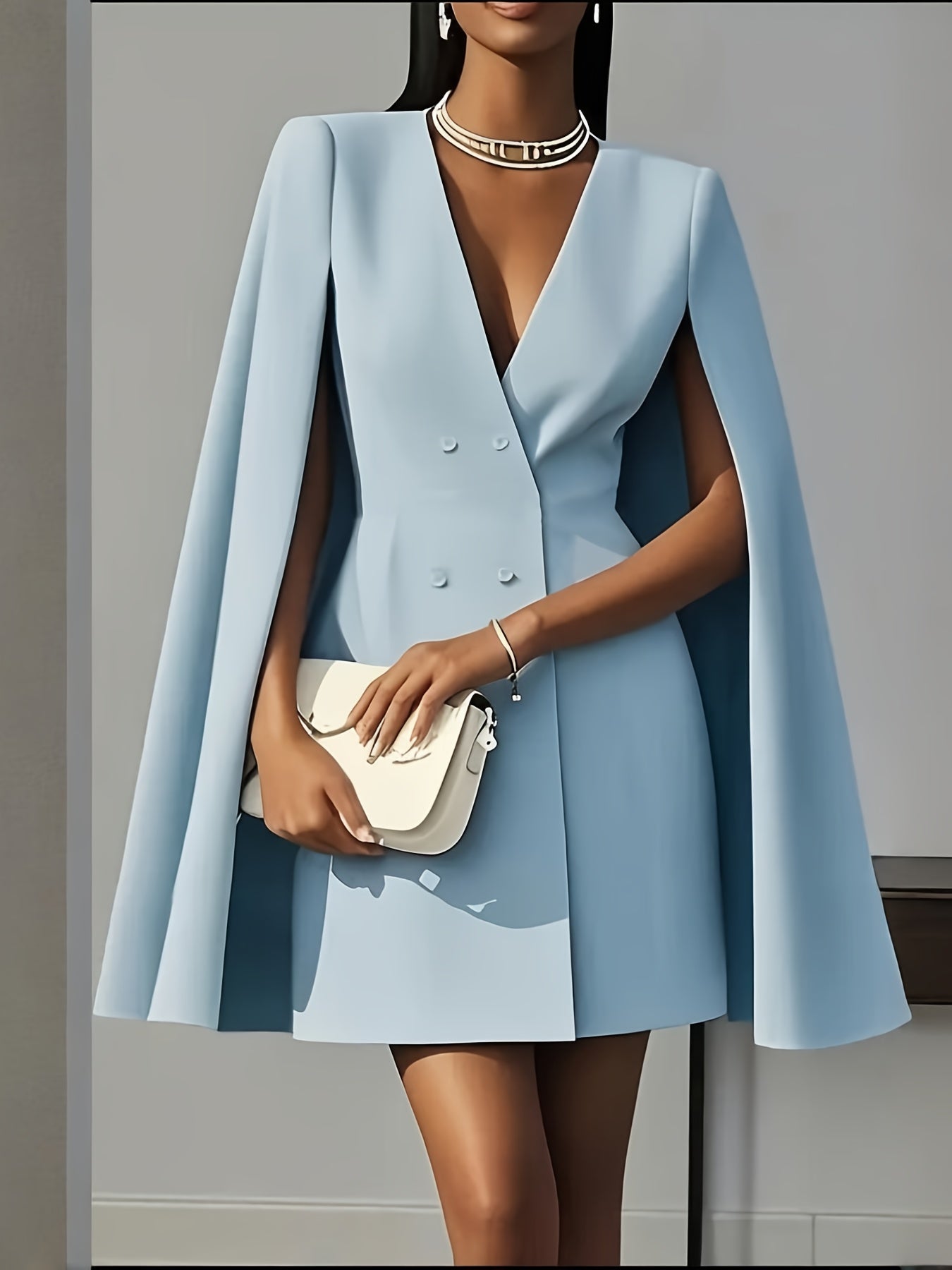 Women's Solid V-Neck Cocktail Dress – Party Style – Apricot option – view 2