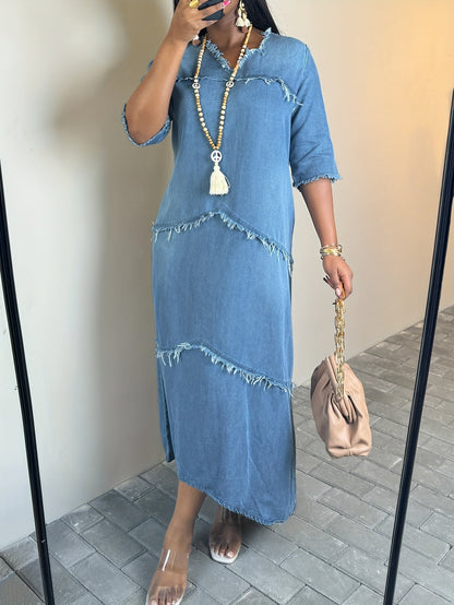 Women's Solid V-Neck Maxi Casual Dress detail view