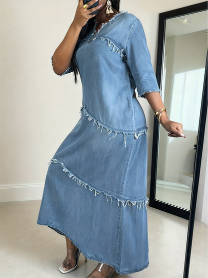 Women's Solid V-Neck Maxi Casual Dress detail view