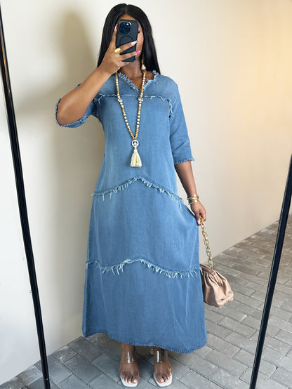 Women's Solid V-Neck Maxi Casual Dress – Blue option – main product image