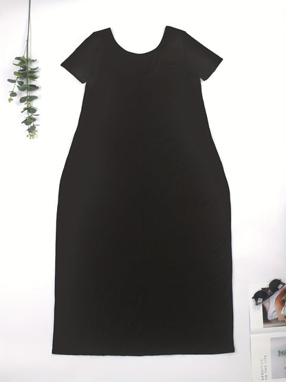 Women's Solid V-Neck Maxi Cocktail Dress - Short Sleeve Party Ready detail view