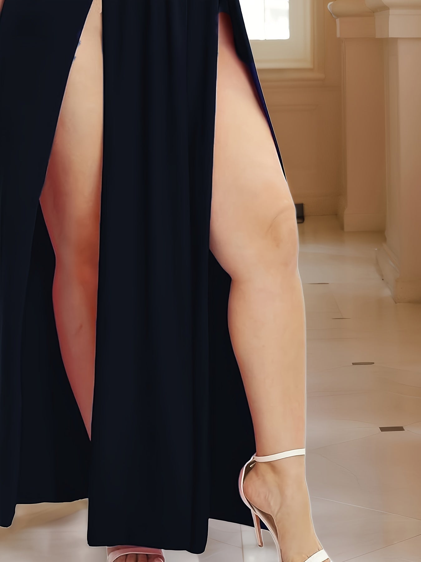 Women's Solid V-Neck Maxi Cocktail Dress - Sleeveless Party Ready – view 6