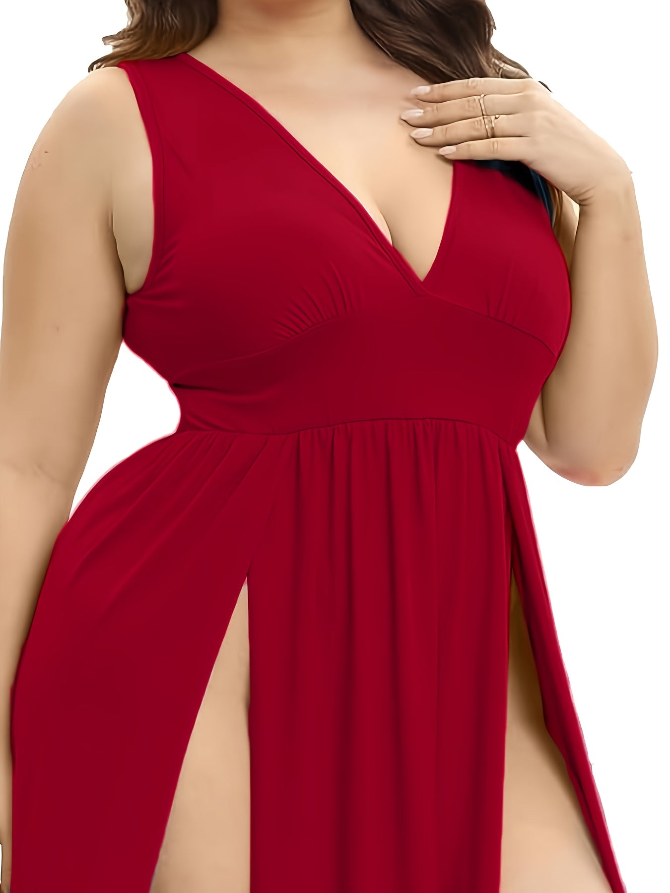 Women's Solid V-Neck Maxi Cocktail Dress - Sleeveless Party Ready – view 7
