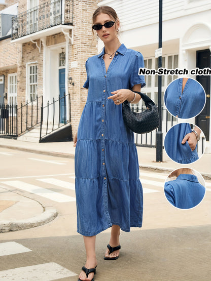 Women's Solid V-Neck Maxi Vacation Dress - Ruffle detail view