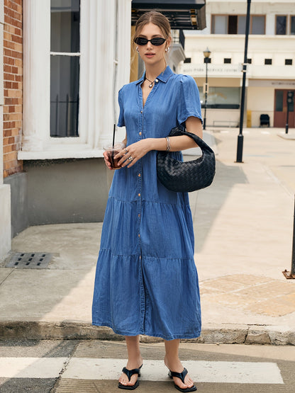 Women's Solid V-Neck Maxi Vacation Dress - Ruffle detail view
