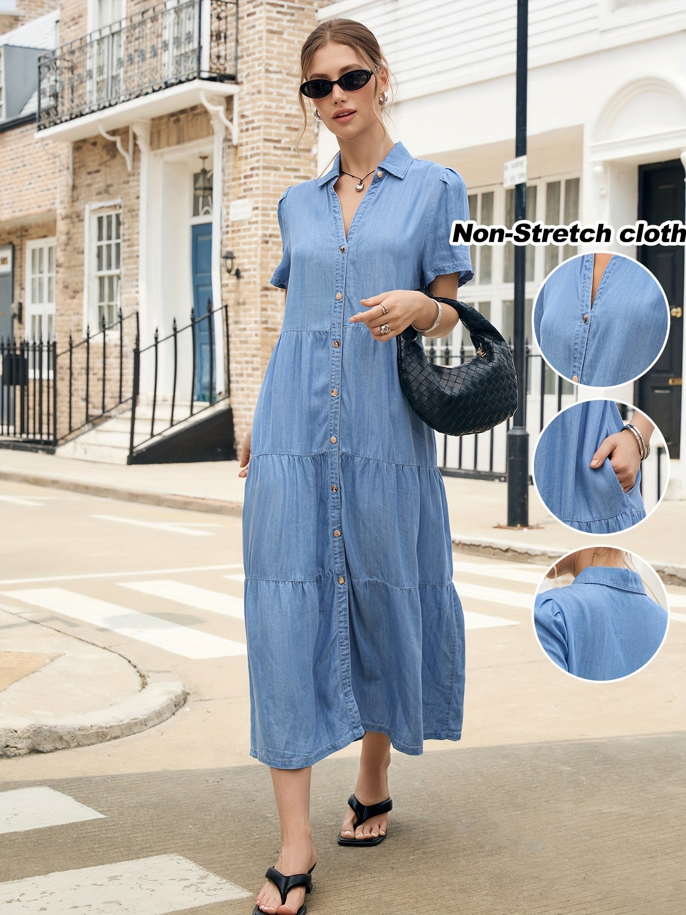 Women's Solid V-Neck Maxi Vacation Dress - Ruffle detail view