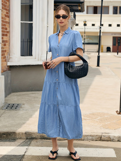 Women's Solid V-Neck Maxi Vacation Dress - Ruffle detail view
