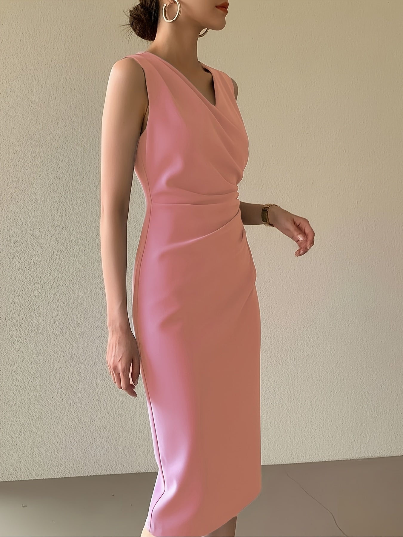 Women's Solid V-Neck Mini Bodycon Dress - Sleeveless detail view