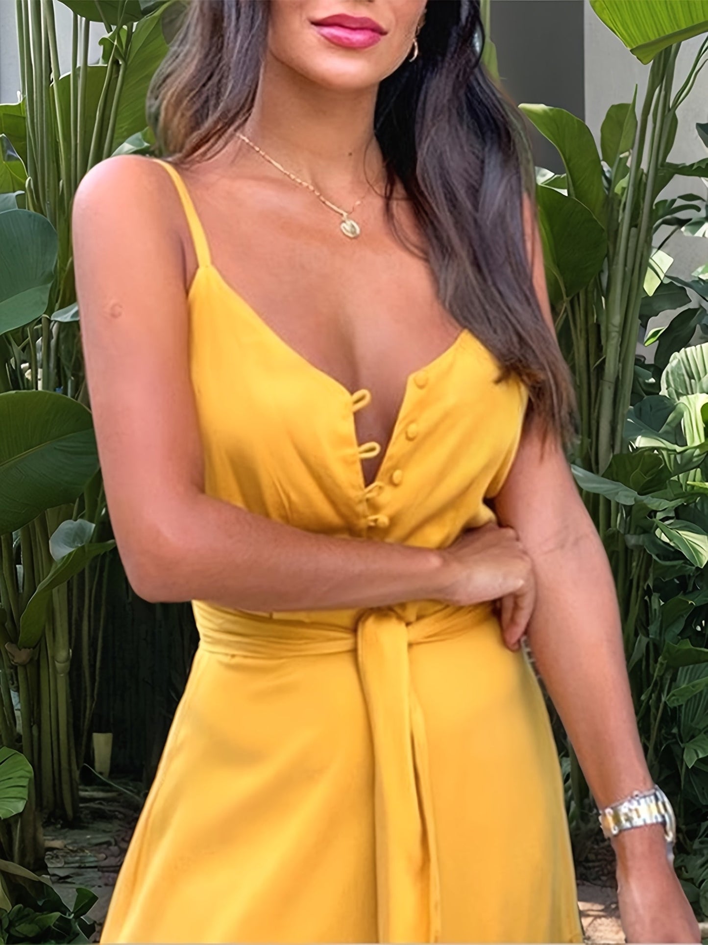 Women's Solid Vacation Dress - Button Front detail view