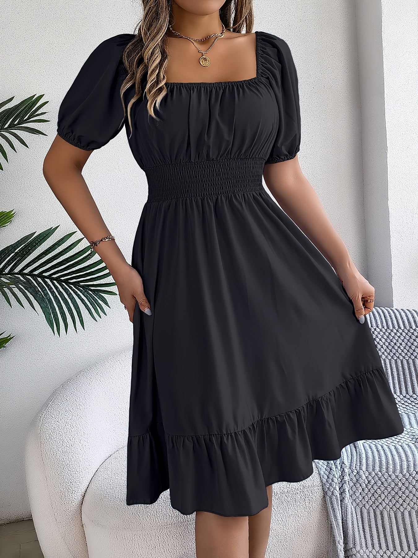 Women's Square Neck A-Line Dress detail view