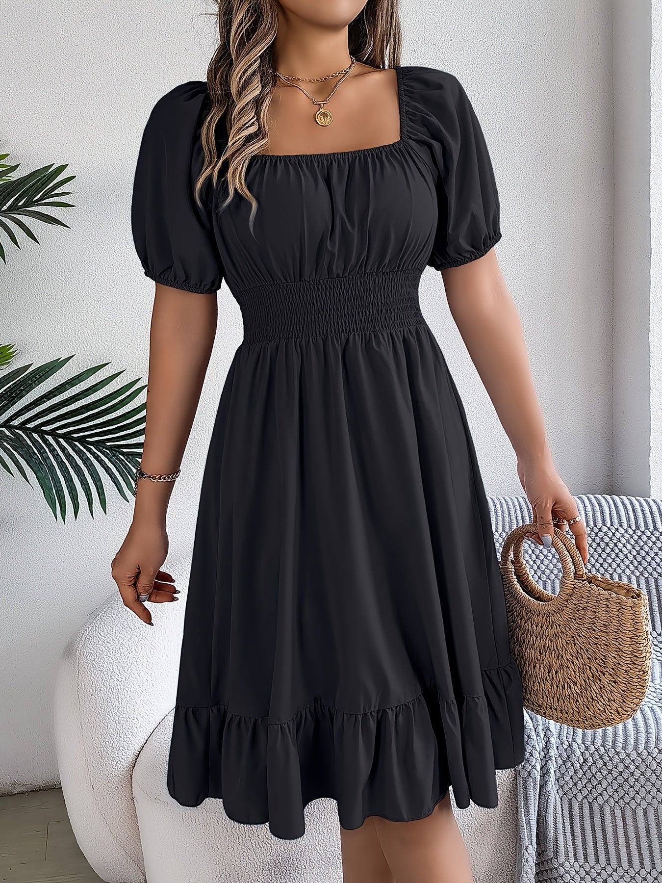 Women's Square Neck A-Line Dress detail view