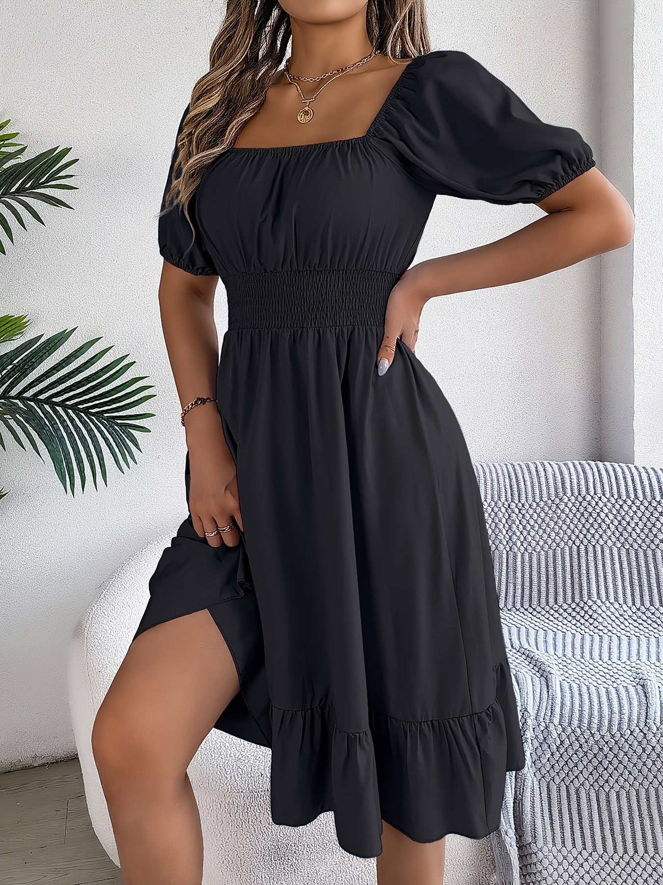Women's Square Neck A-Line Dress detail view