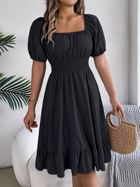 Women's Square Neck A-Line Dress – Black option – main product image