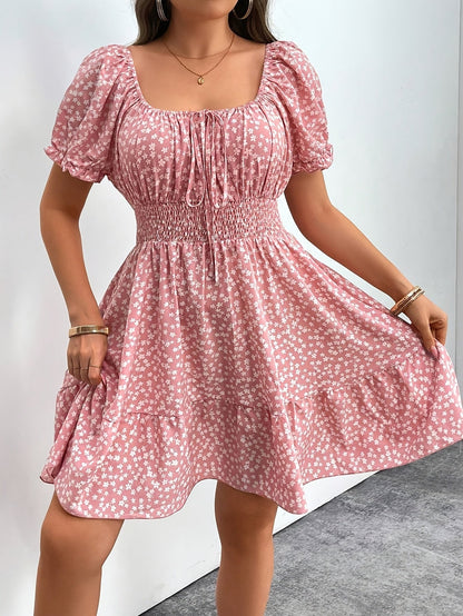 Women's Square Neck Midi Vacation Dress - Ruffle detail view