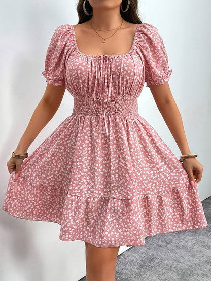 Women's Square Neck Midi Vacation Dress - Ruffle detail view