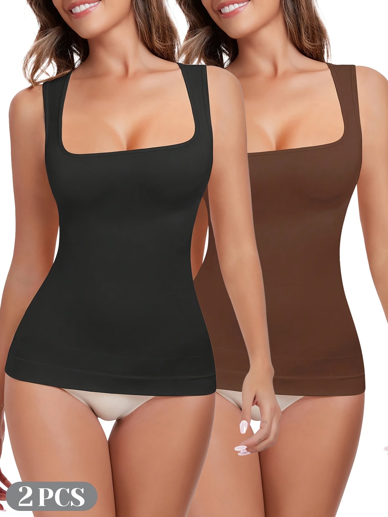 Women's Square Neck Shapewear Camisole - 2-Pack Seamless Compression Tanks – view 4