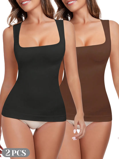 Women's Square Neck Shapewear Camisole - 2-Pack Seamless Compression Tanks – view 4