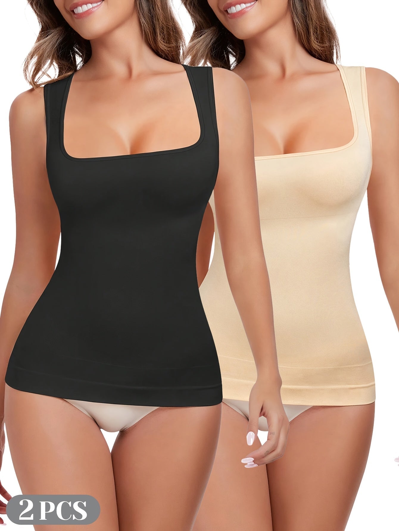 Women's Square Neck Shapewear Camisole - 2-Pack Seamless Compression Tanks – view 5