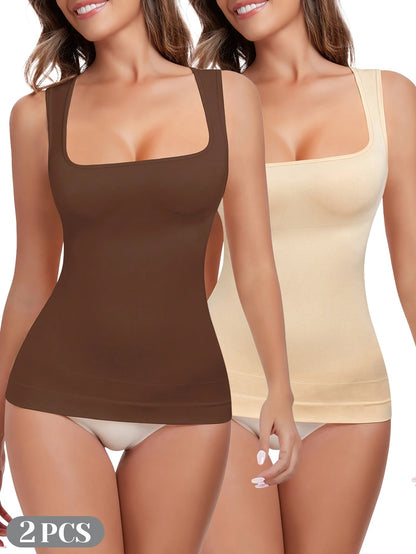 Women's Square Neck Shapewear Camisole - 2-Pack Seamless Compression Tanks – view 9