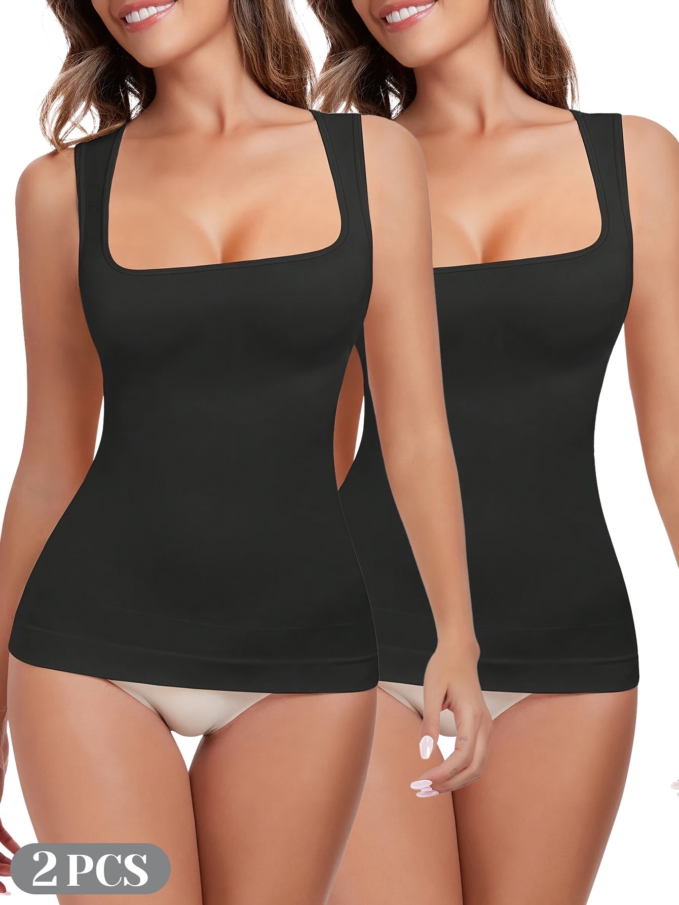 Women's Square Neck Shapewear Camisole - 2-Pack Seamless Compression Tanks – view 11
