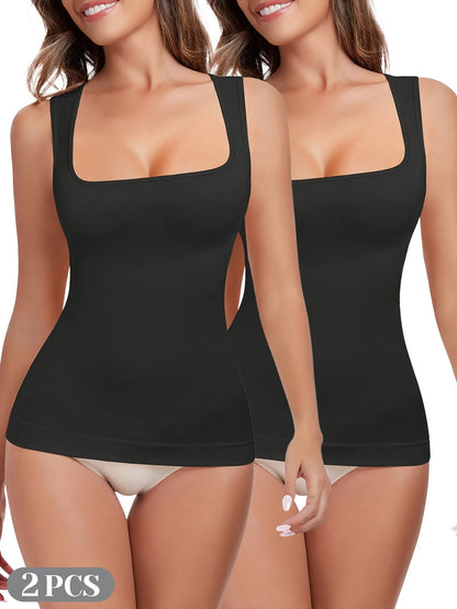 Women's Square Neck Shapewear Camisole - 2-Pack Seamless Compression Tanks – view 11