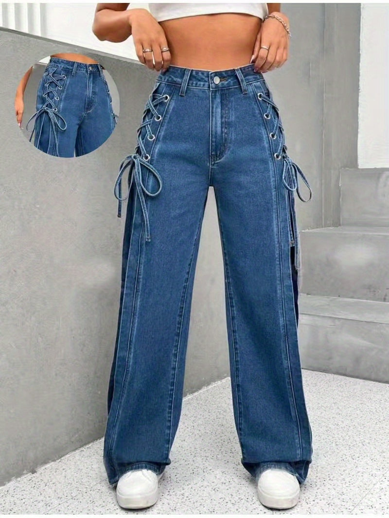 Women's Straight Leg Jeans - Blue detail view