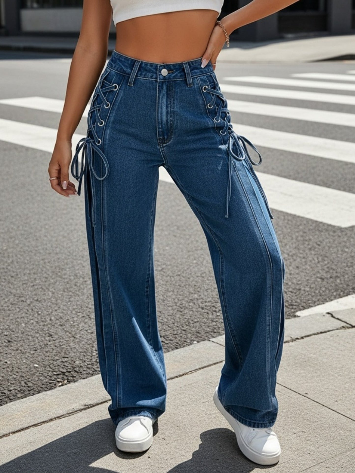 Women's Straight Leg Jeans - Blue detail view