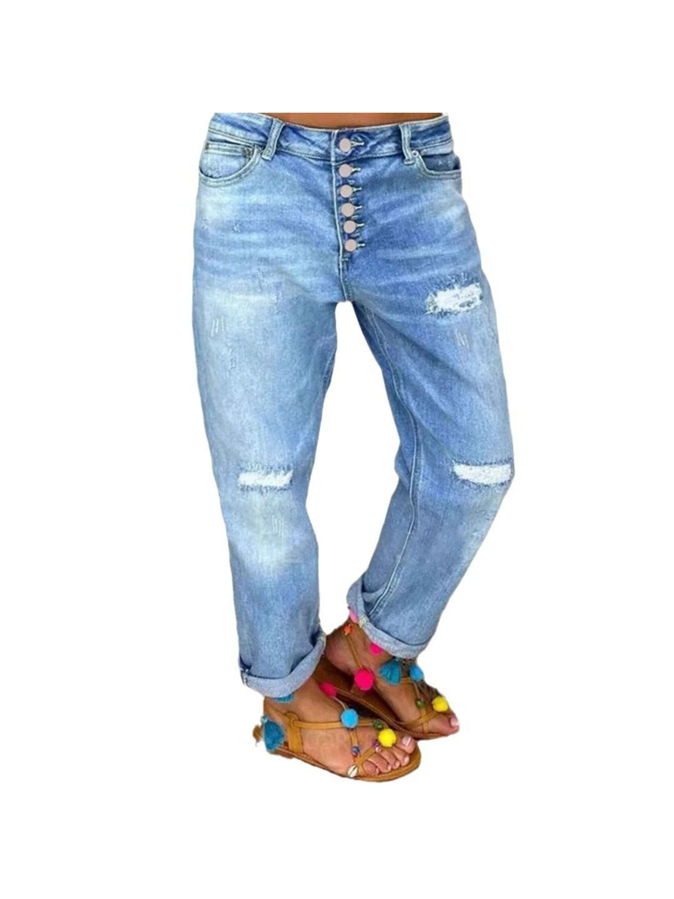 Women's Straight Leg Jeans - Blue Stretch detail view