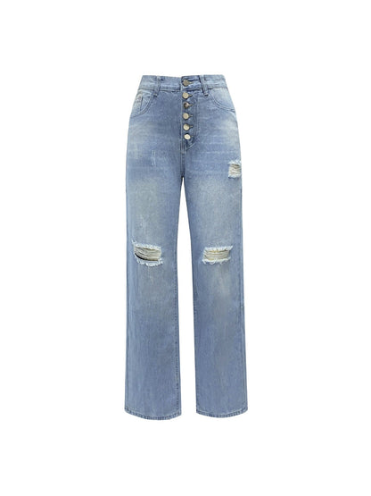 Women's Straight Leg Jeans - Blue Stretch detail view