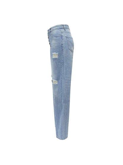 Women's Straight Leg Jeans - Blue Stretch detail view