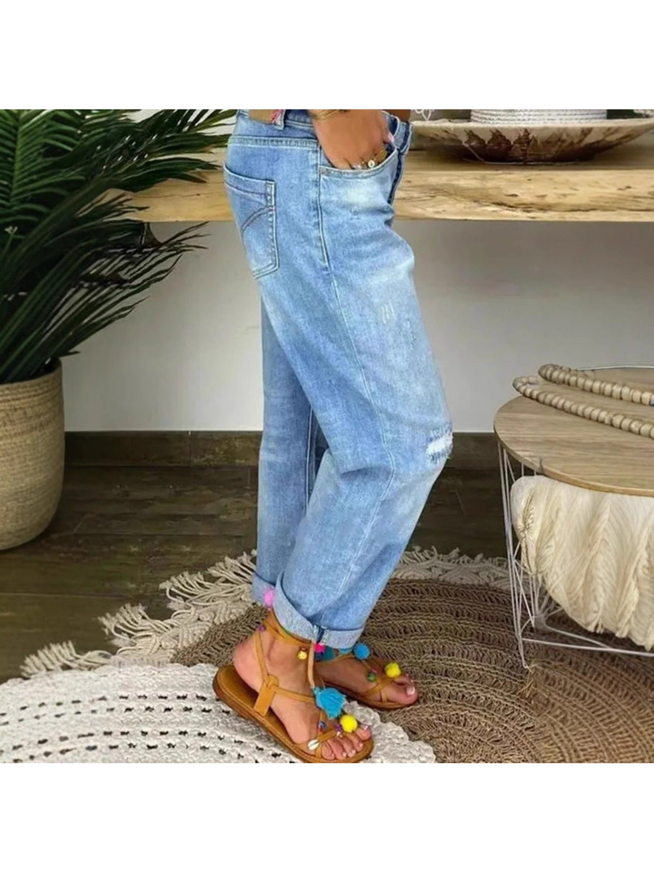 Women's Straight Leg Jeans - Blue Stretch detail view