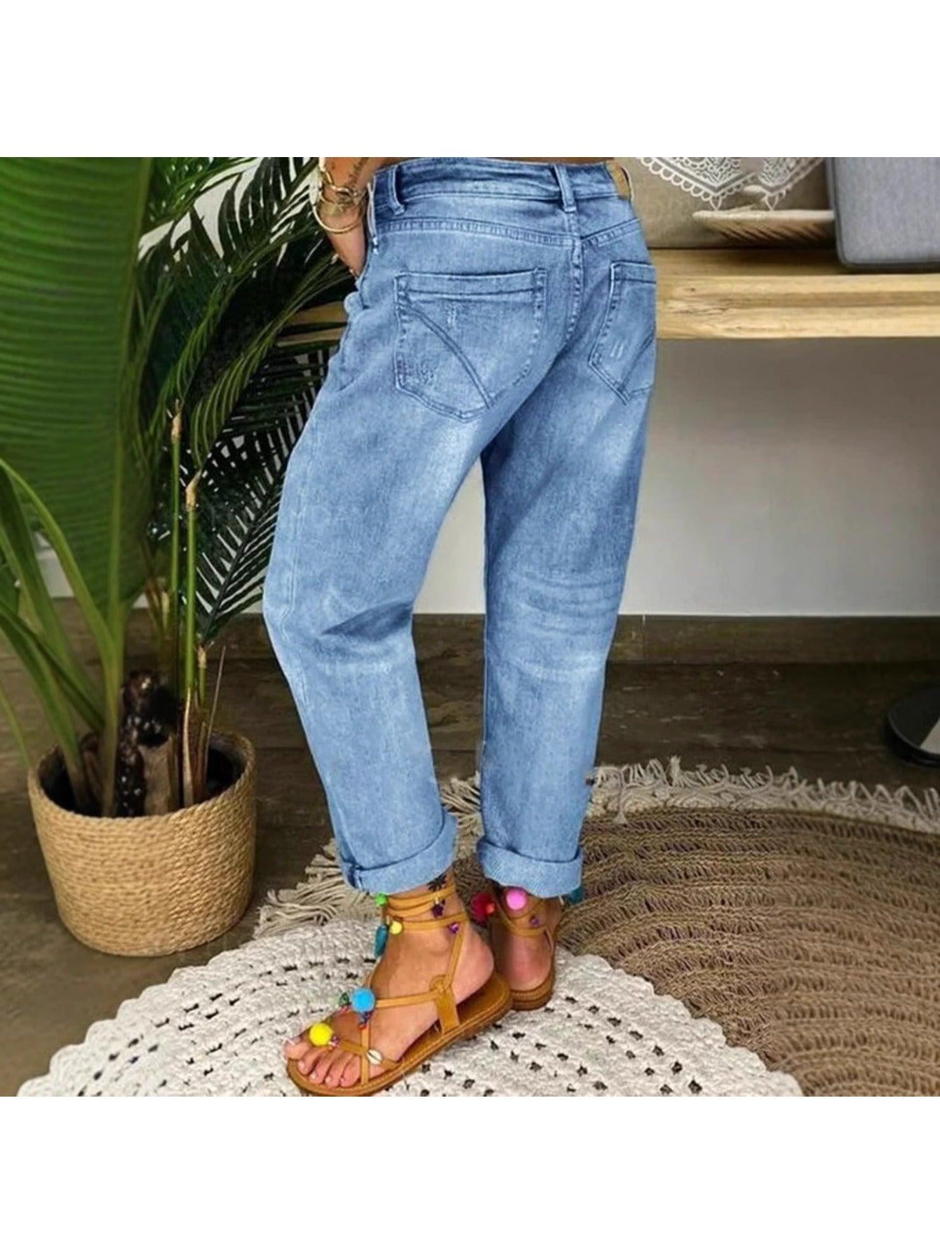 Women's Straight Leg Jeans - Blue Stretch detail view