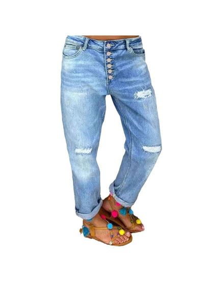 Women's Straight Leg Jeans - Blue Stretch detail view