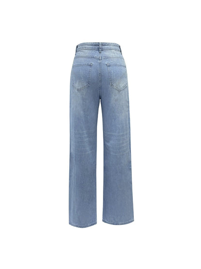 Women's Straight Leg Jeans - Blue Stretch detail view