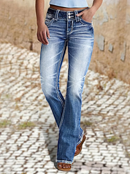Women's Straight Leg Jeans - Dark Blue Pocket Detail – Blue option – view 3