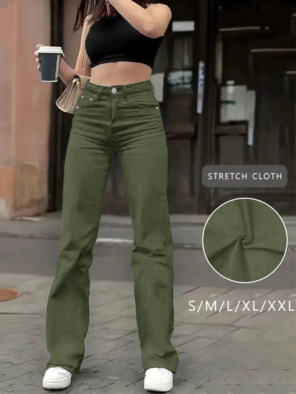 Women's Straight Leg Jeans - Fern Green Stretch detail view