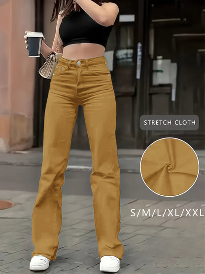 Women's Straight Leg Jeans - Fern Green Stretch detail view