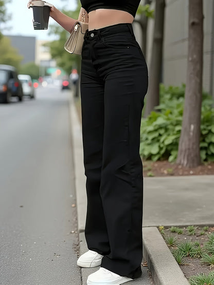 Women's Straight Leg Jeans - Fern Green Stretch detail view