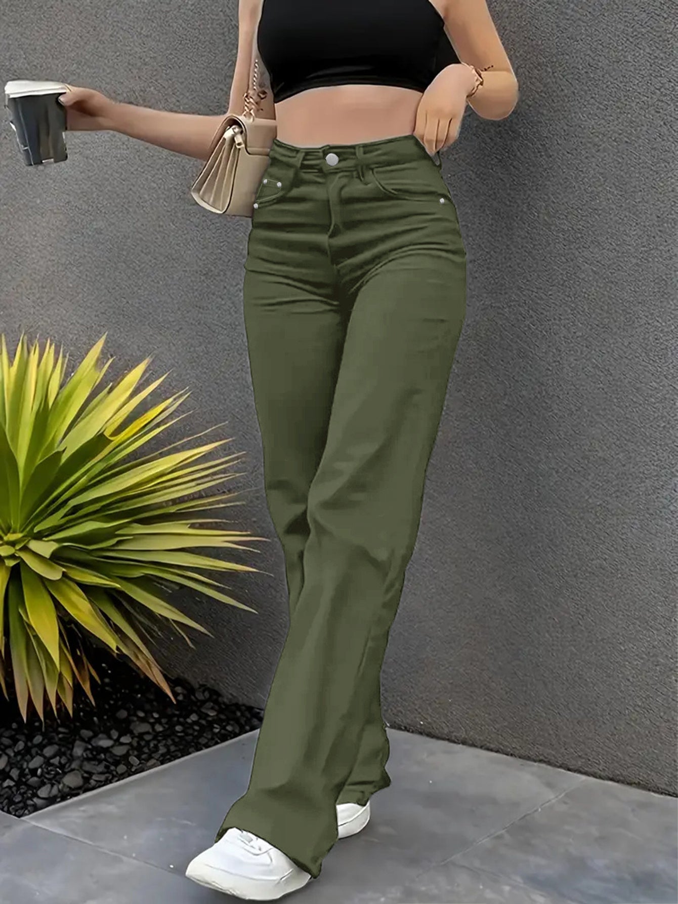 Women's Straight Leg Jeans - Fern Green Stretch detail view
