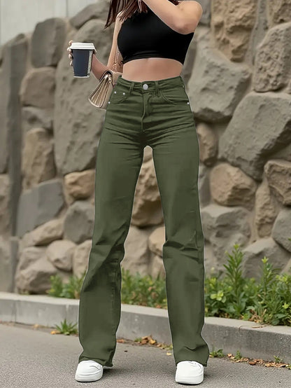 Women's Straight Leg Jeans - Fern Green Stretch detail view