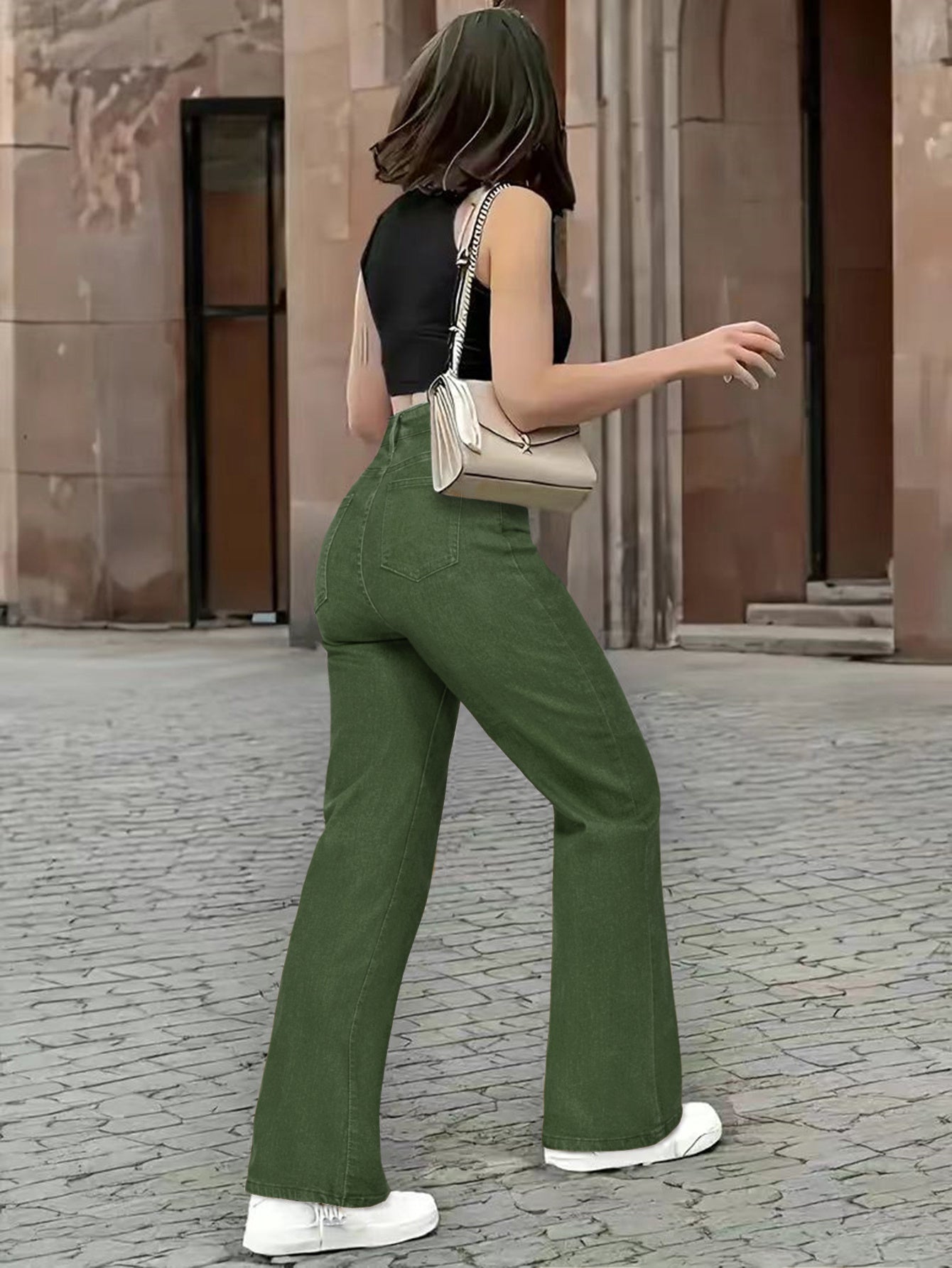 Women's Straight Leg Jeans - Fern Green Stretch detail view